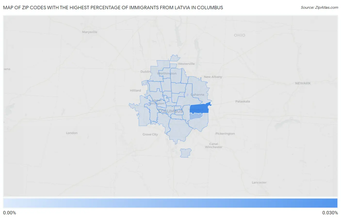 Zip Codes with the Highest Percentage of Immigrants from Latvia in Columbus Map