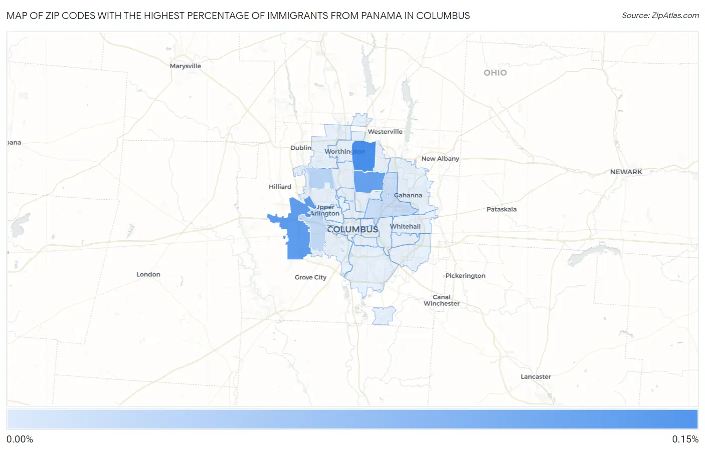 Zip Codes with the Highest Percentage of Immigrants from Panama in Columbus Map