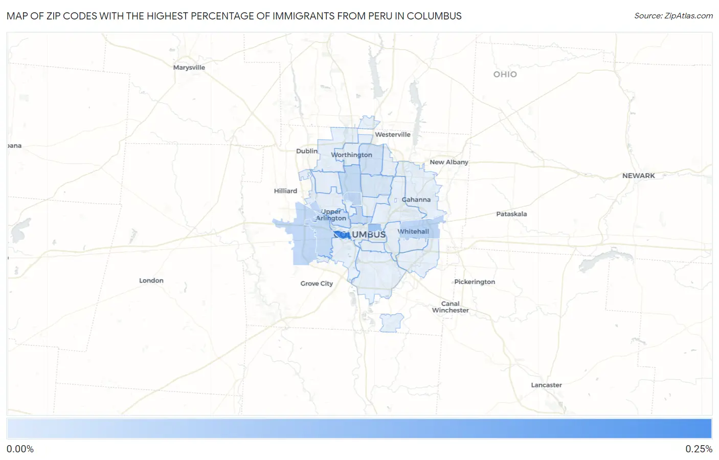 Zip Codes with the Highest Percentage of Immigrants from Peru in Columbus Map