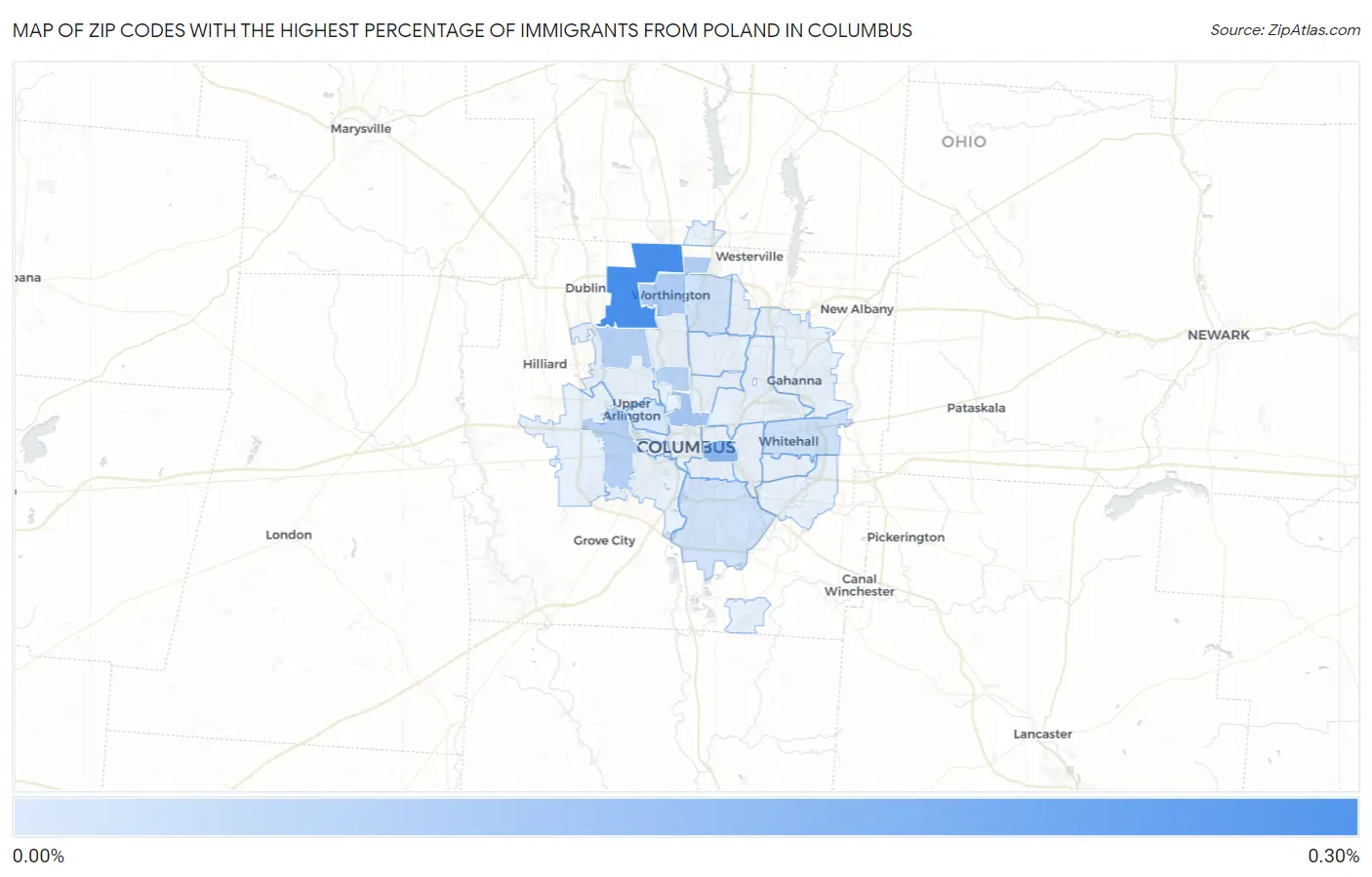 Zip Codes with the Highest Percentage of Immigrants from Poland in Columbus Map