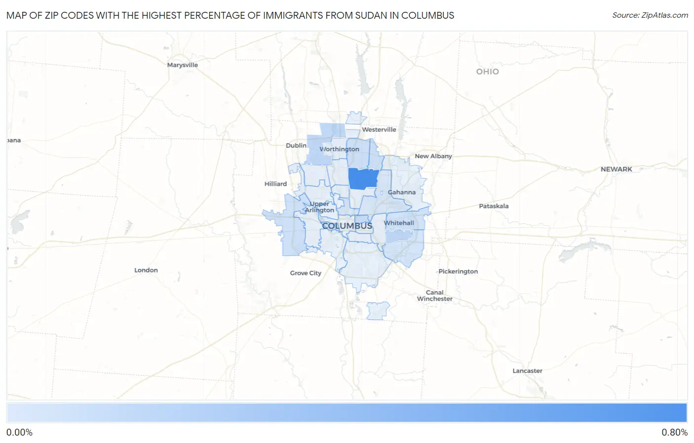 Zip Codes with the Highest Percentage of Immigrants from Sudan in Columbus Map