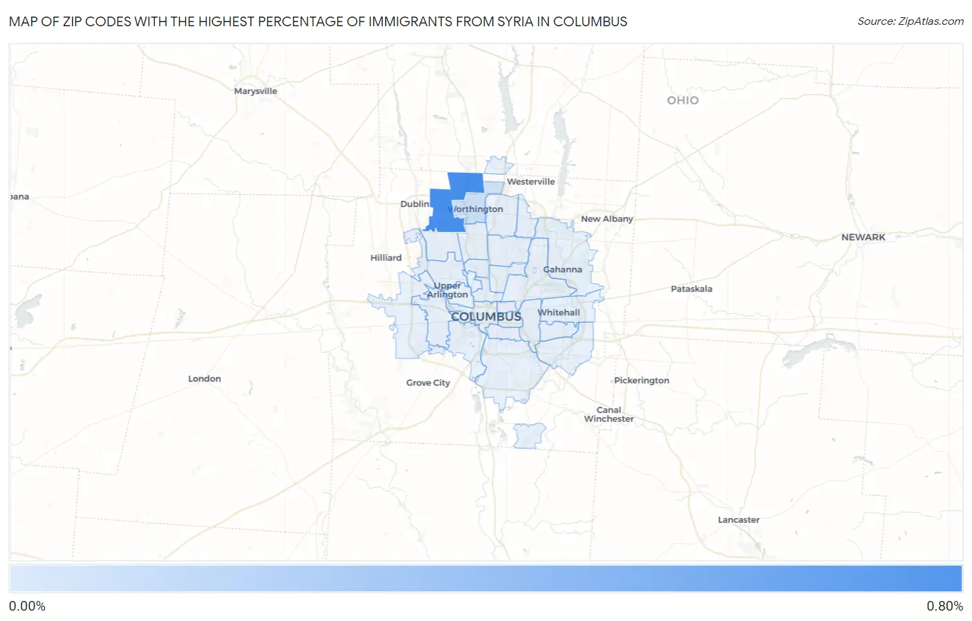 Zip Codes with the Highest Percentage of Immigrants from Syria in Columbus Map