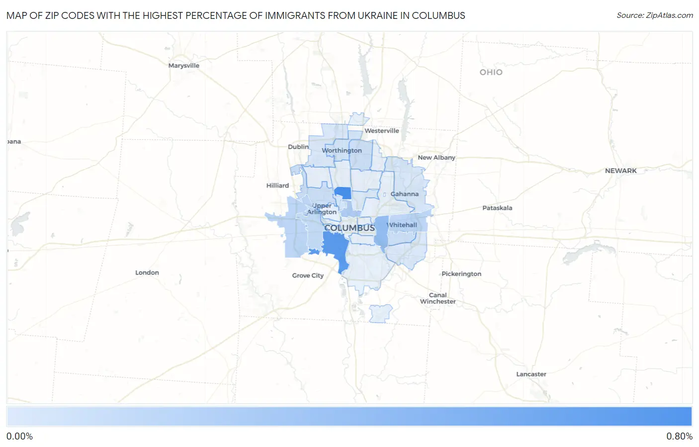 Zip Codes with the Highest Percentage of Immigrants from Ukraine in Columbus Map