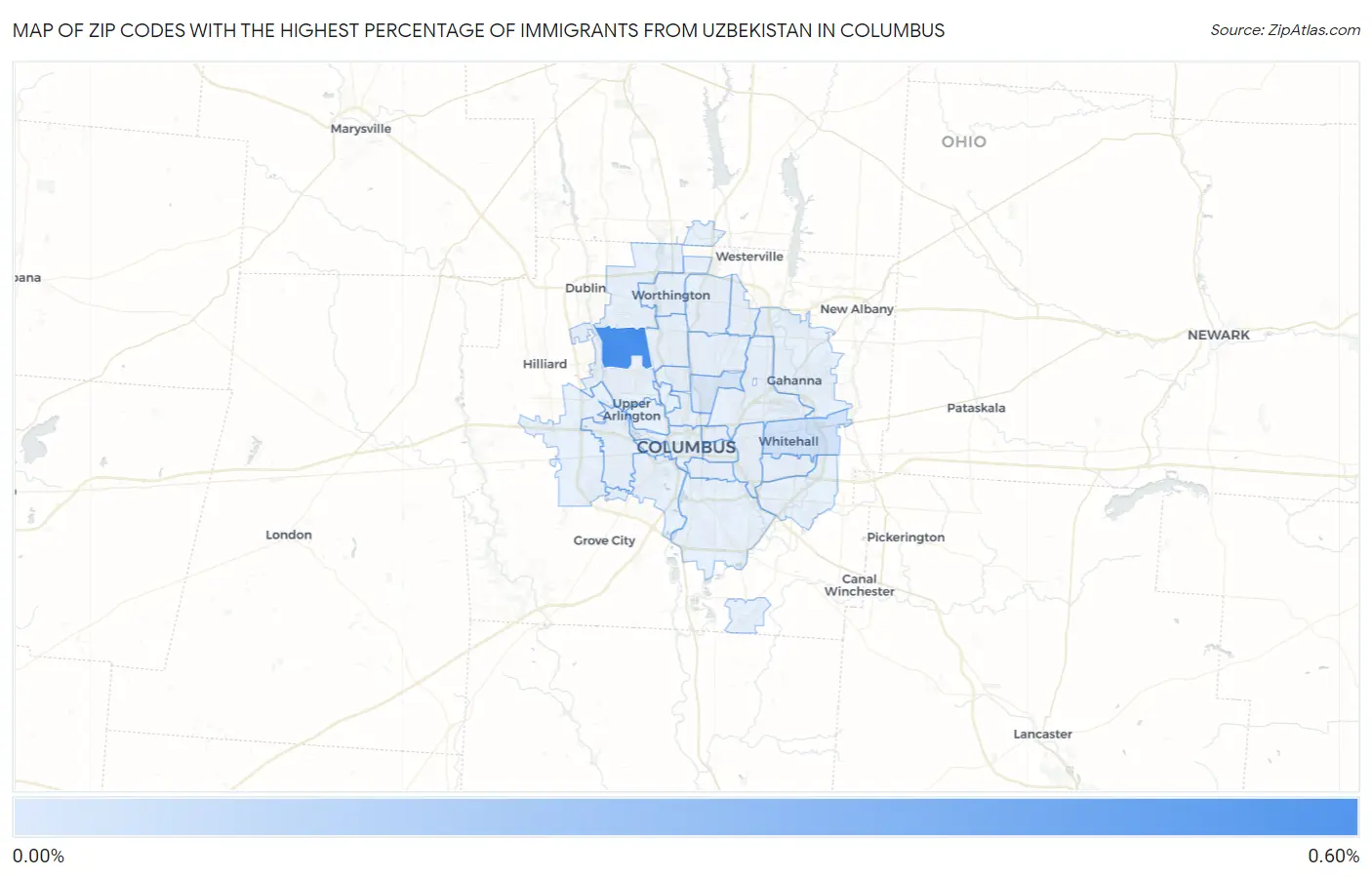 Zip Codes with the Highest Percentage of Immigrants from Uzbekistan in Columbus Map