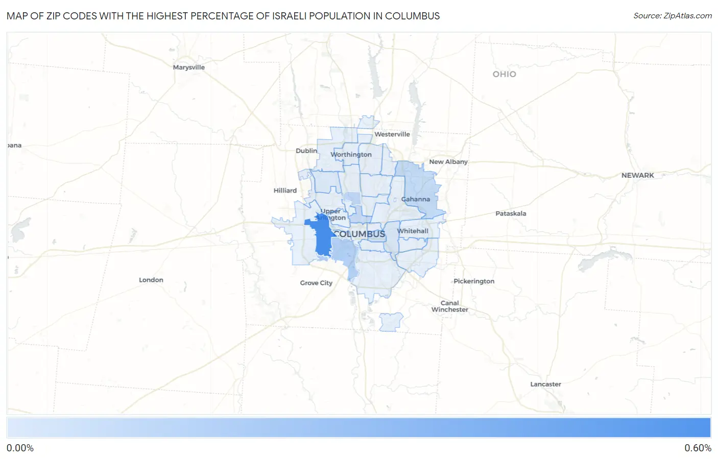 Zip Codes with the Highest Percentage of Israeli Population in Columbus Map
