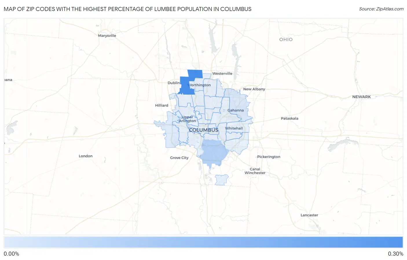 Zip Codes with the Highest Percentage of Lumbee Population in Columbus Map