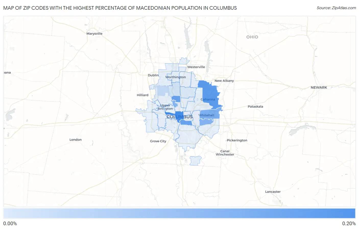 Zip Codes with the Highest Percentage of Macedonian Population in Columbus Map