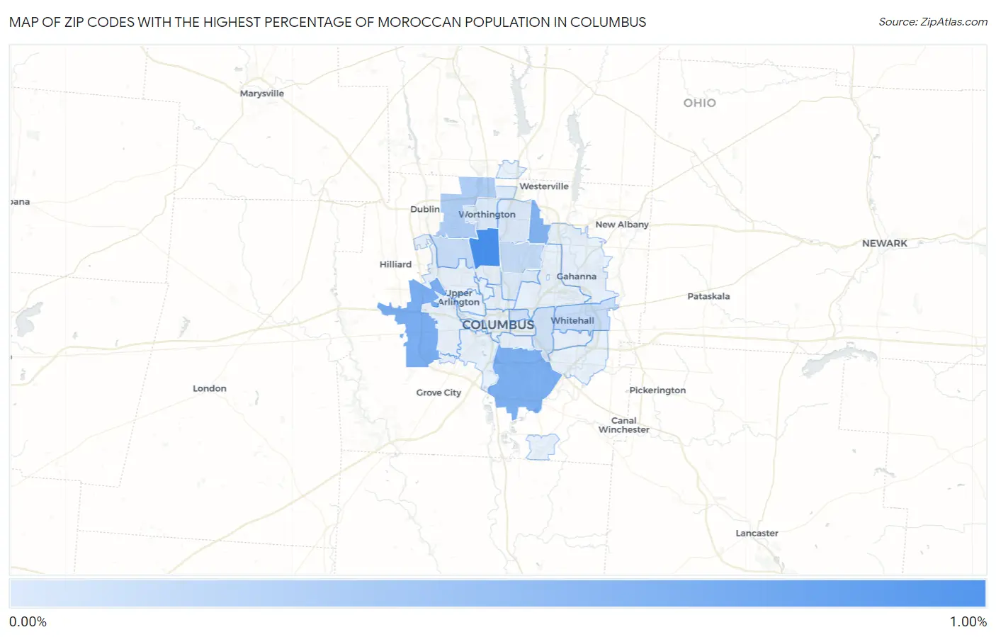 Zip Codes with the Highest Percentage of Moroccan Population in Columbus Map