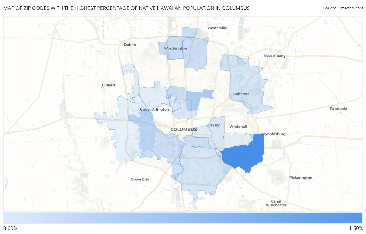 Zip Codes with the Highest Percentage of Native Hawaiian Population in Columbus Map