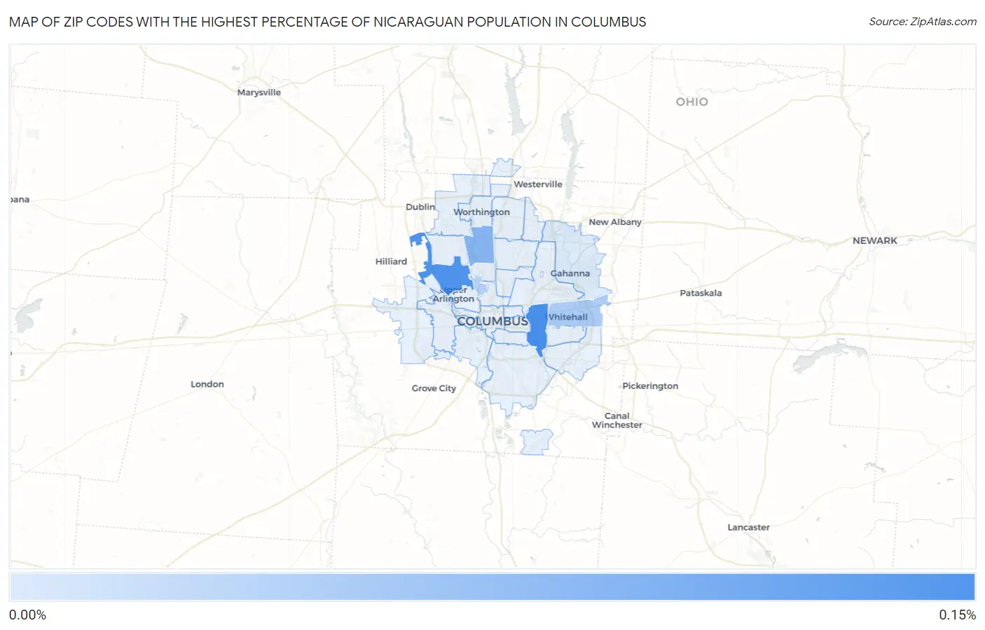Zip Codes with the Highest Percentage of Nicaraguan Population in Columbus Map