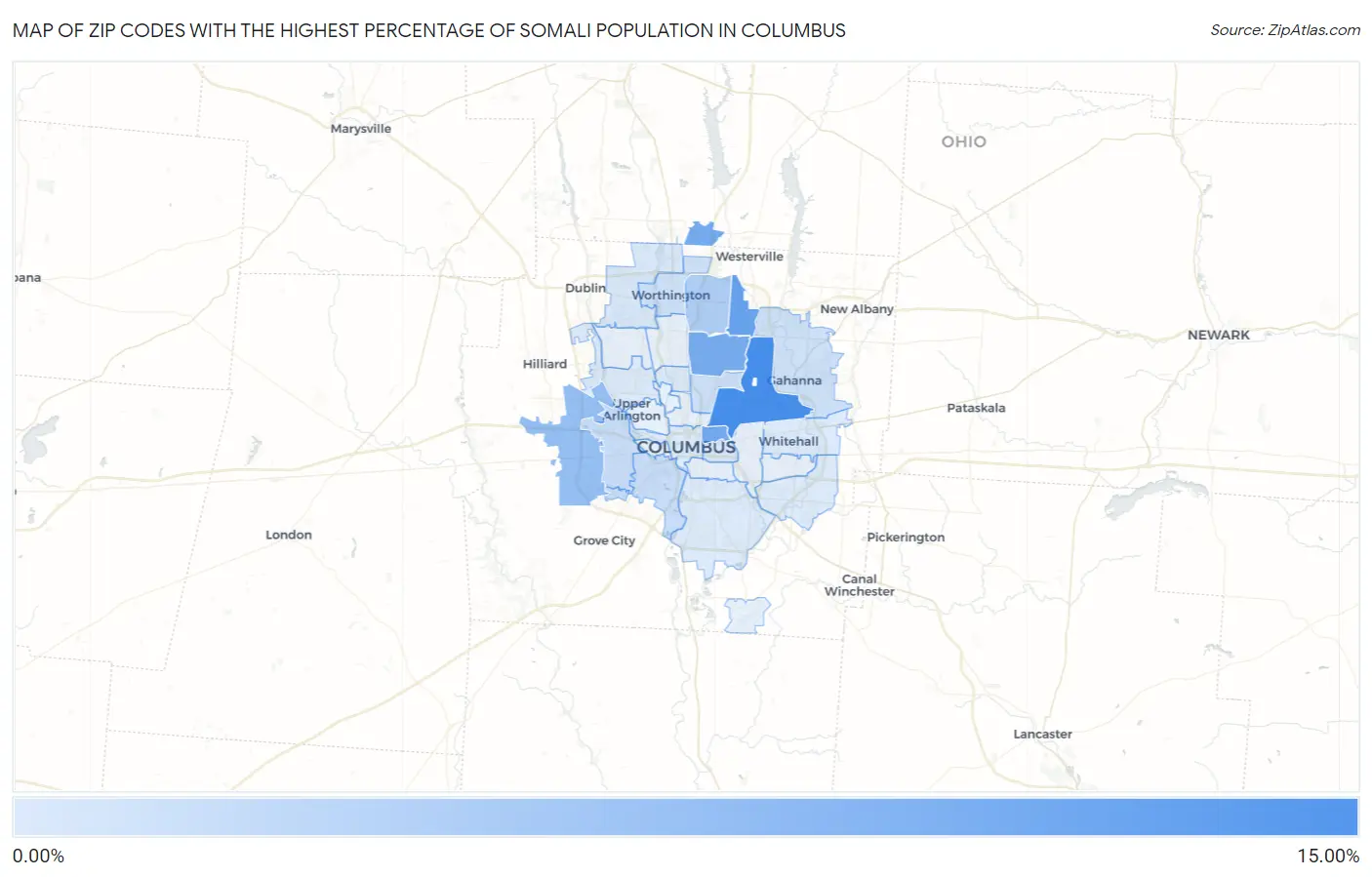 Zip Codes with the Highest Percentage of Somali Population in Columbus Map