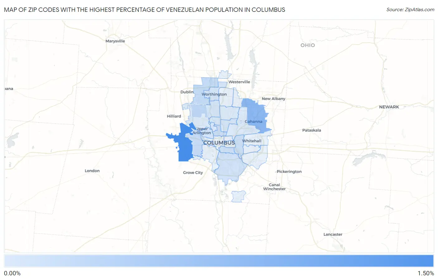 Zip Codes with the Highest Percentage of Venezuelan Population in Columbus Map