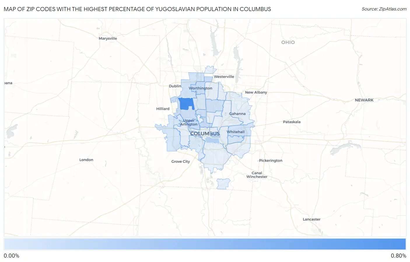 Zip Codes with the Highest Percentage of Yugoslavian Population in Columbus Map