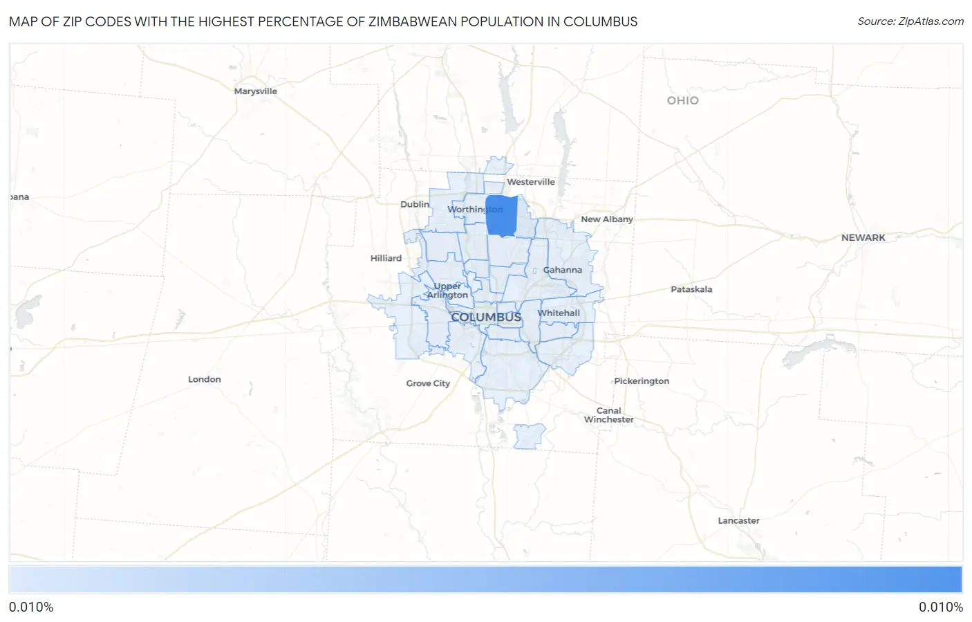 Zip Codes with the Highest Percentage of Zimbabwean Population in Columbus Map