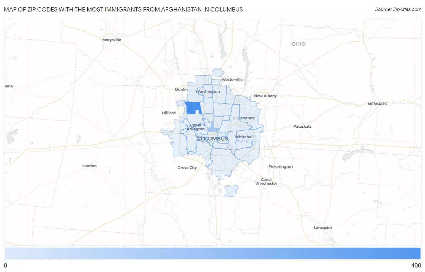 Zip Codes with the Most Immigrants from Afghanistan in Columbus Map