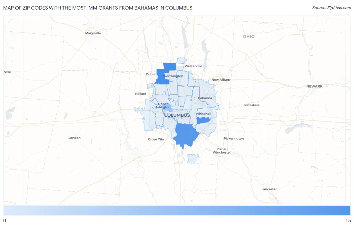 Zip Codes with the Most Immigrants from Bahamas in Columbus Map