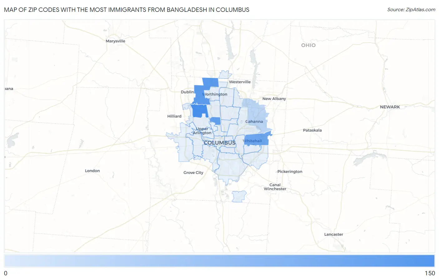 Zip Codes with the Most Immigrants from Bangladesh in Columbus Map
