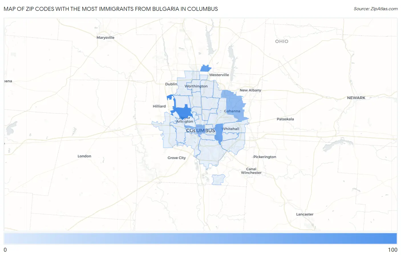 Zip Codes with the Most Immigrants from Bulgaria in Columbus Map