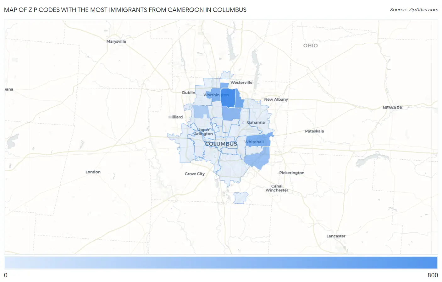 Zip Codes with the Most Immigrants from Cameroon in Columbus Map