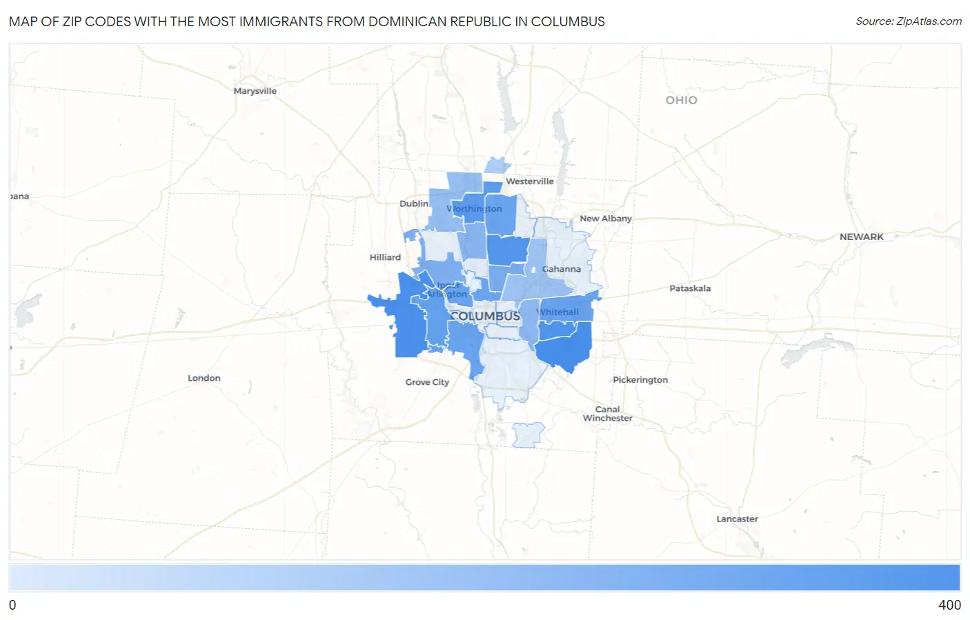 Zip Codes with the Most Immigrants from Dominican Republic in Columbus Map