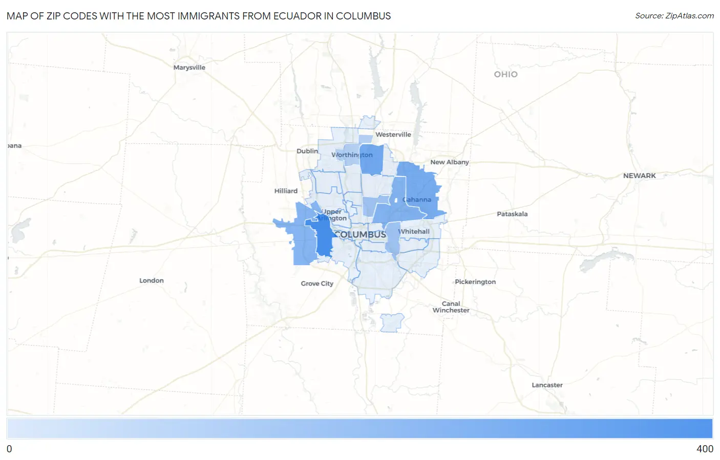 Zip Codes with the Most Immigrants from Ecuador in Columbus Map