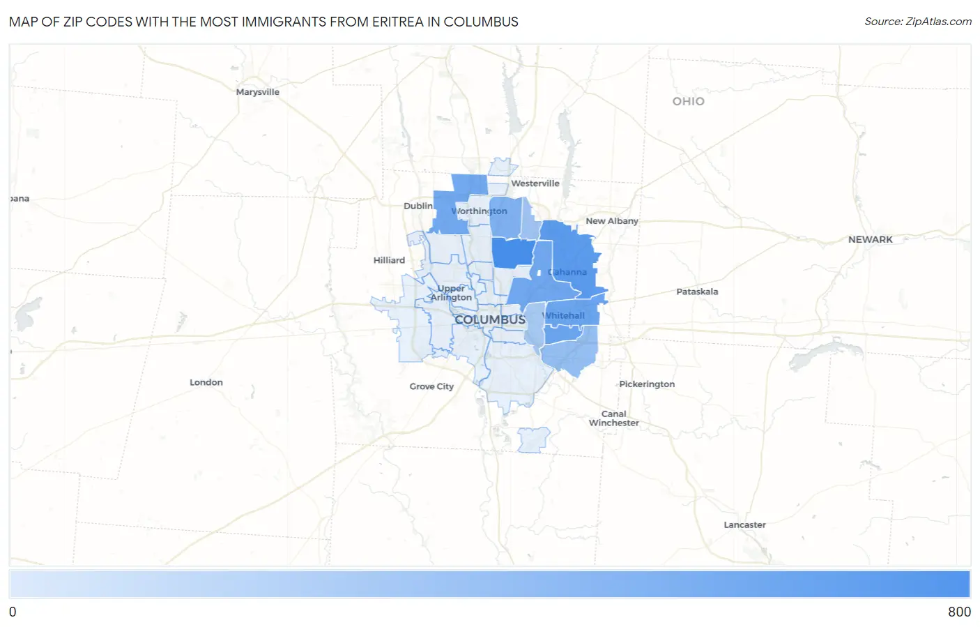 Zip Codes with the Most Immigrants from Eritrea in Columbus Map