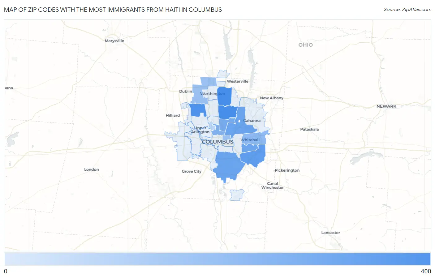 Zip Codes with the Most Immigrants from Haiti in Columbus Map