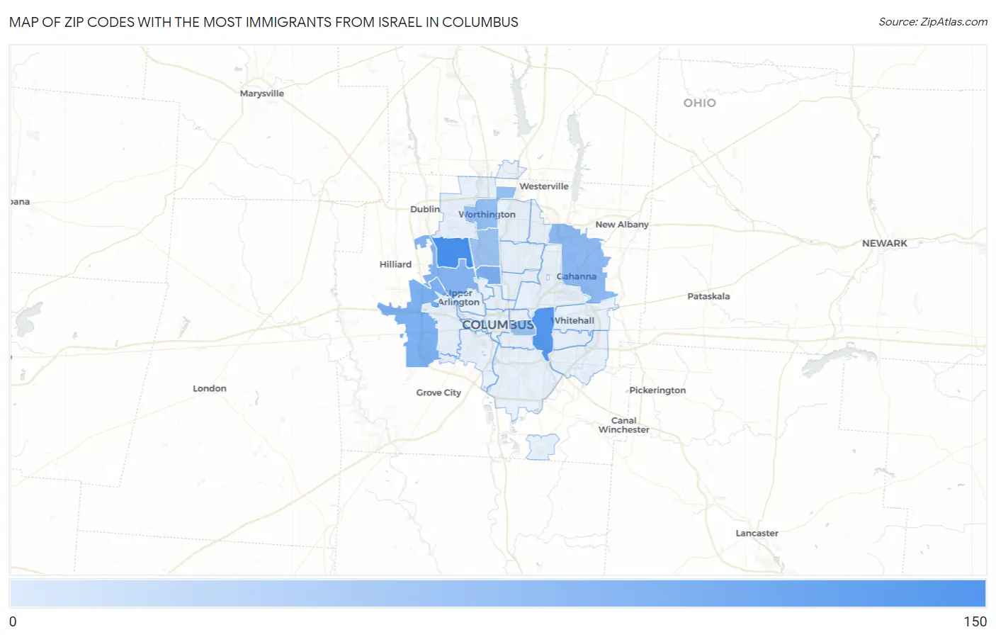 Zip Codes with the Most Immigrants from Israel in Columbus Map