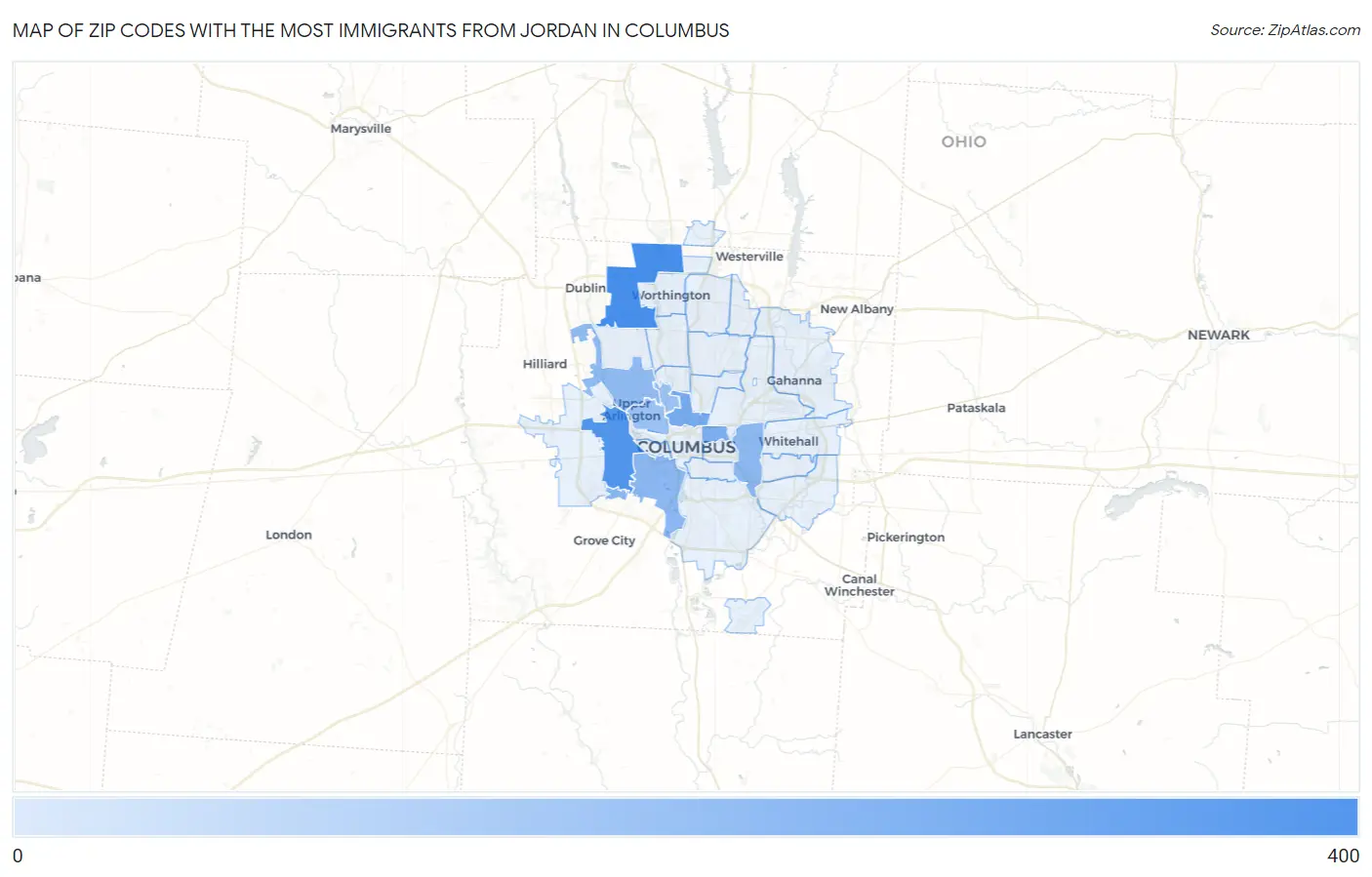 Zip Codes with the Most Immigrants from Jordan in Columbus Map