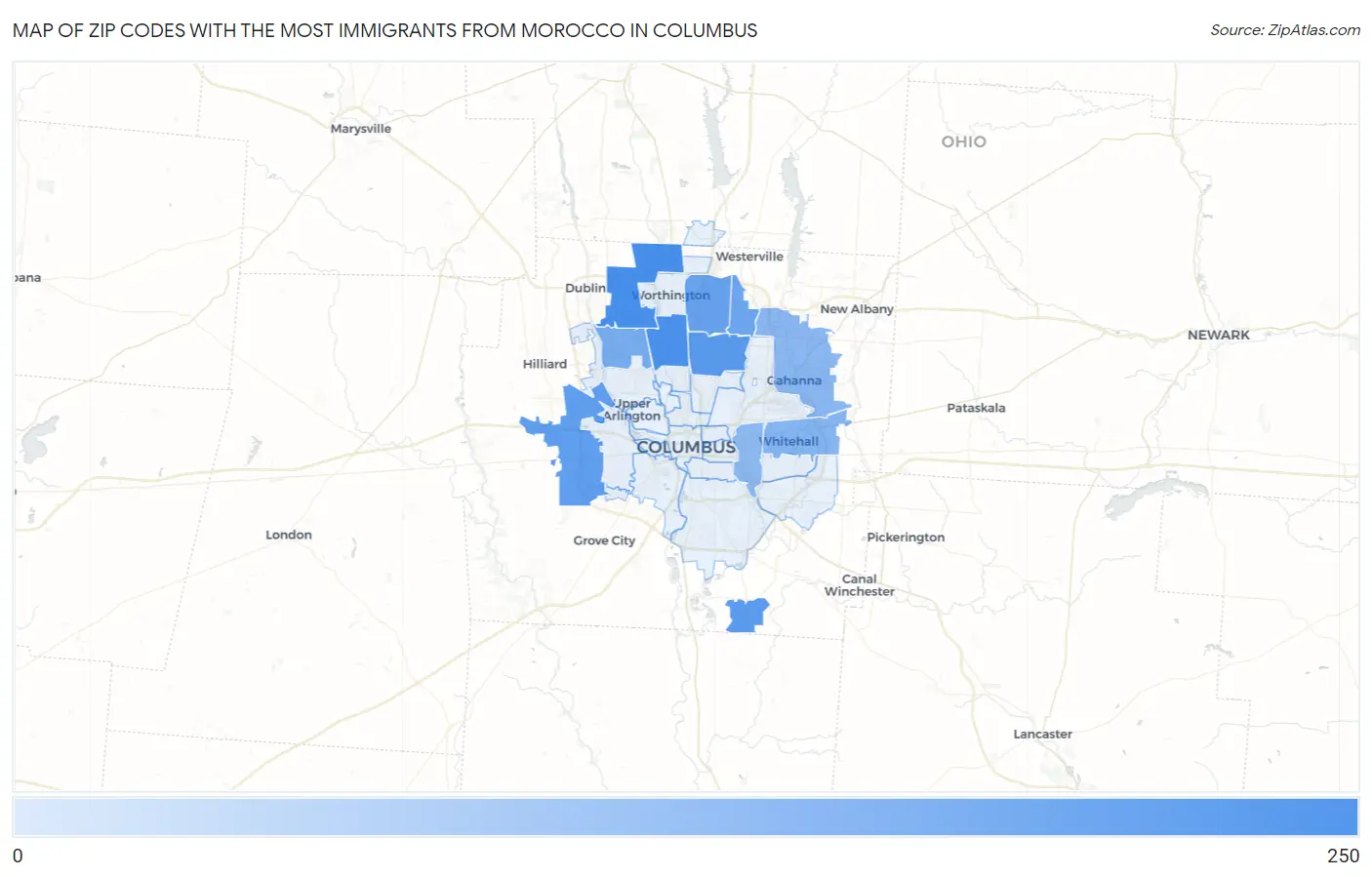 Zip Codes with the Most Immigrants from Morocco in Columbus Map