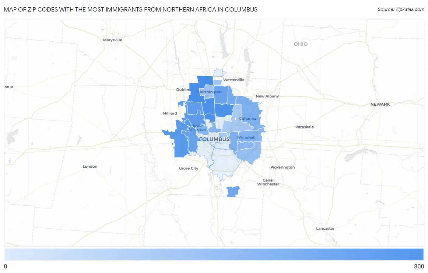 Zip Codes with the Most Immigrants from Northern Africa in Columbus Map