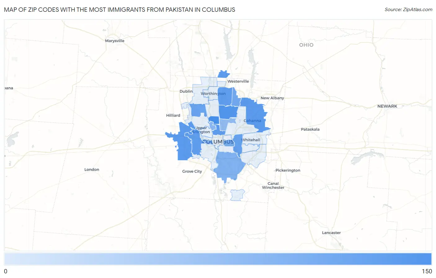Zip Codes with the Most Immigrants from Pakistan in Columbus Map