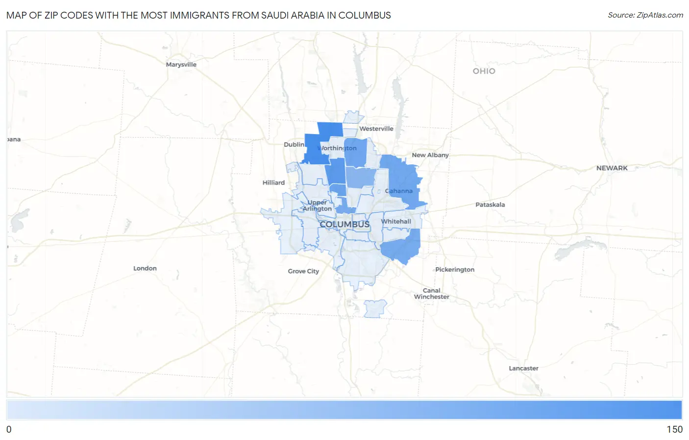 Zip Codes with the Most Immigrants from Saudi Arabia in Columbus Map
