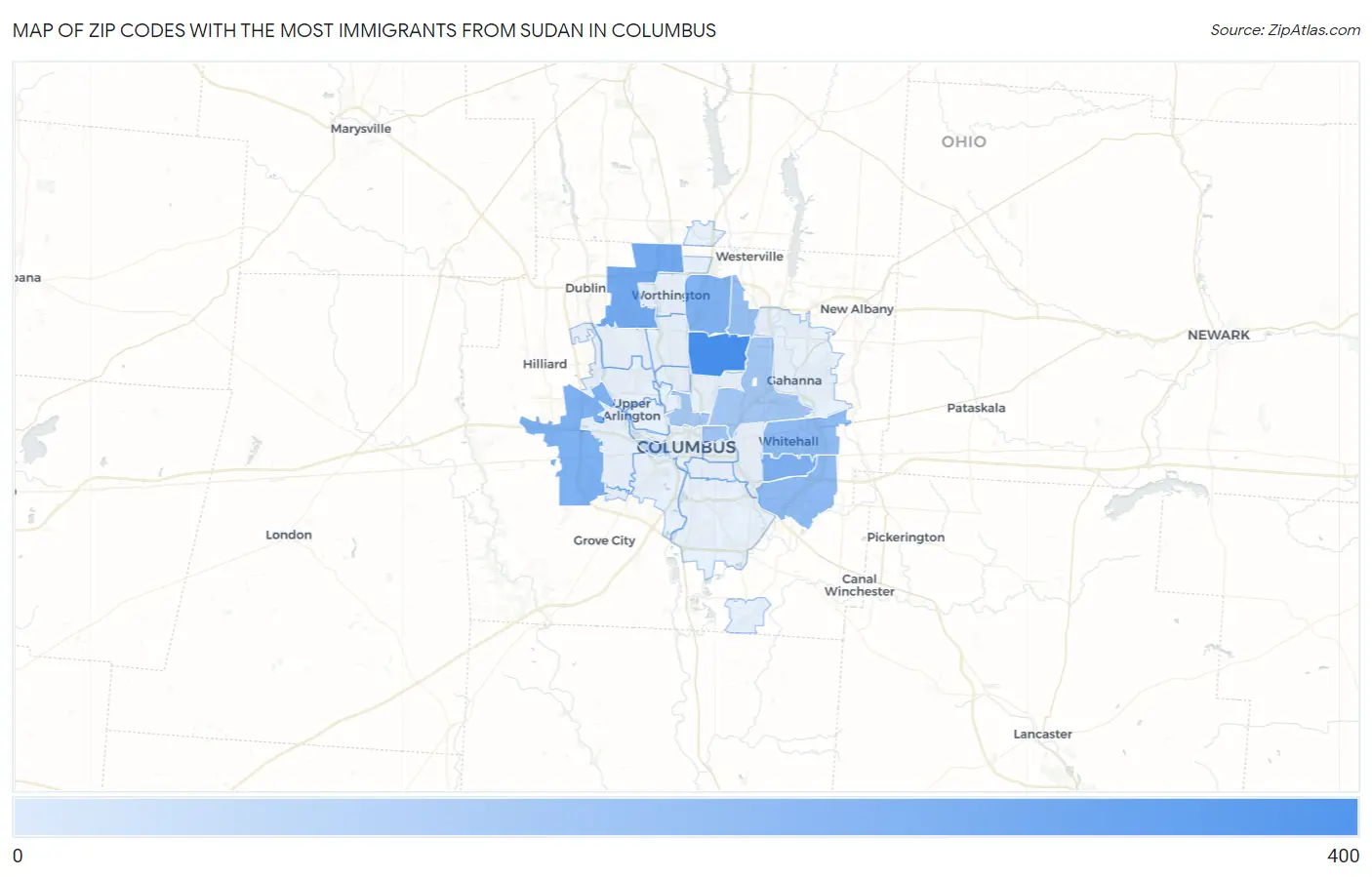 Zip Codes with the Most Immigrants from Sudan in Columbus Map