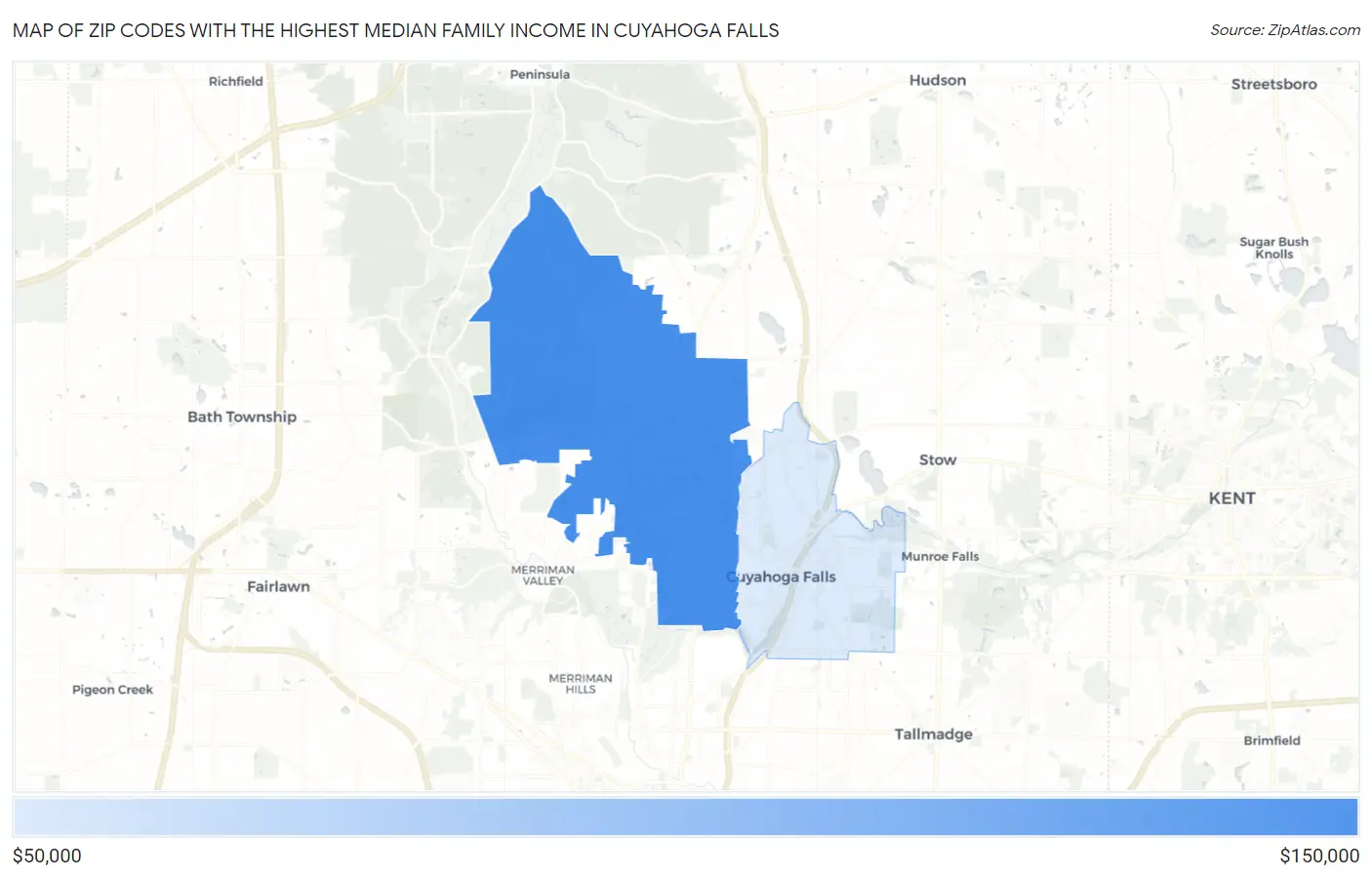Zip Codes with the Highest Median Family Income in Cuyahoga Falls Map