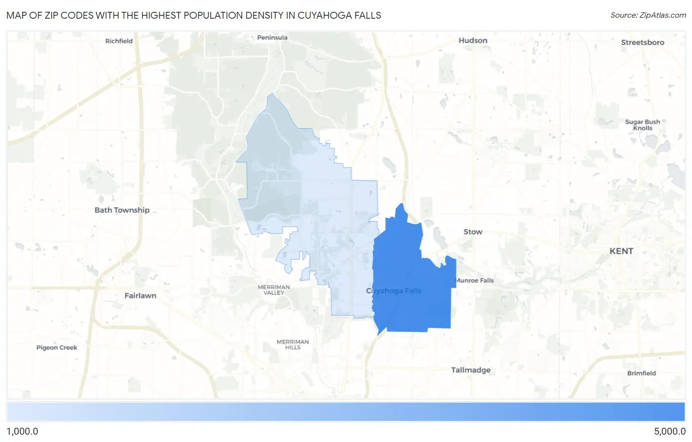 Zip Codes with the Highest Population Density in Cuyahoga Falls Map