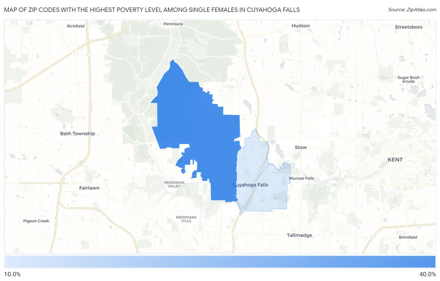 Zip Codes with the Highest Poverty Level Among Single Females in Cuyahoga Falls Map
