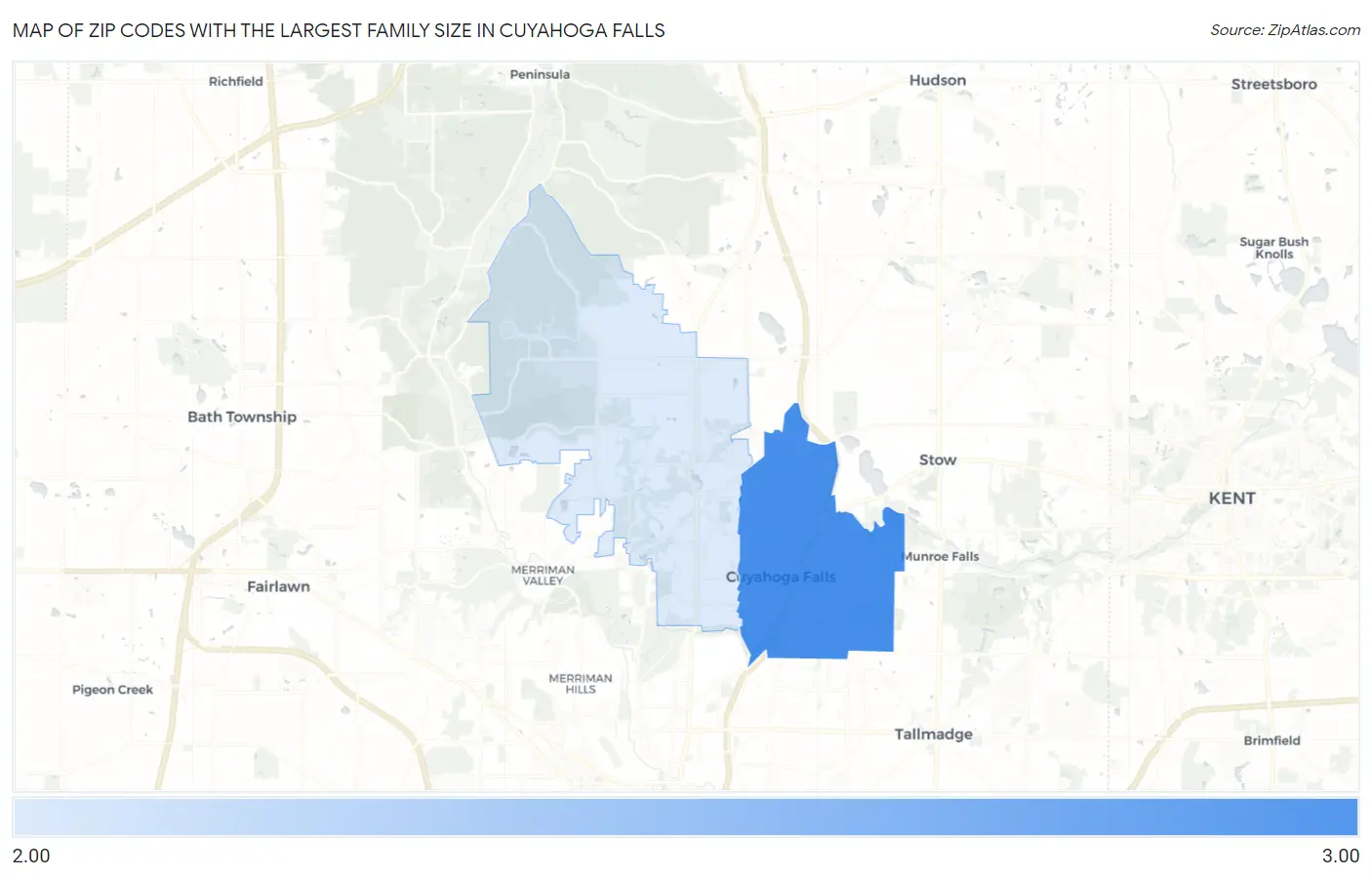 Zip Codes with the Largest Family Size in Cuyahoga Falls Map
