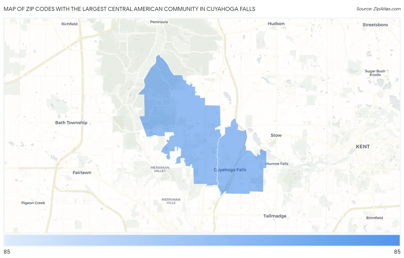 Zip Codes with the Largest Central American Community in Cuyahoga Falls Map