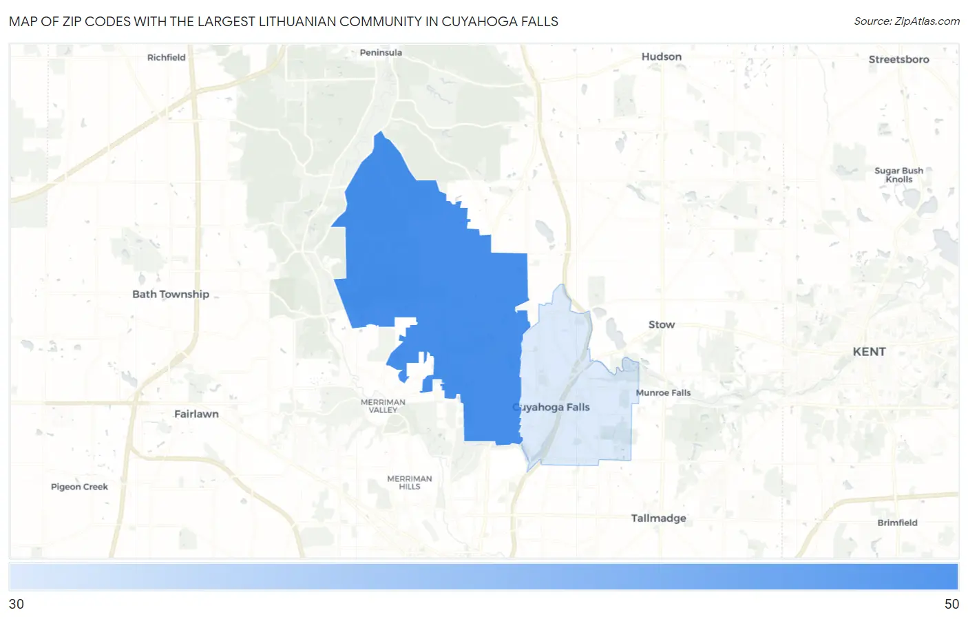 Zip Codes with the Largest Lithuanian Community in Cuyahoga Falls Map