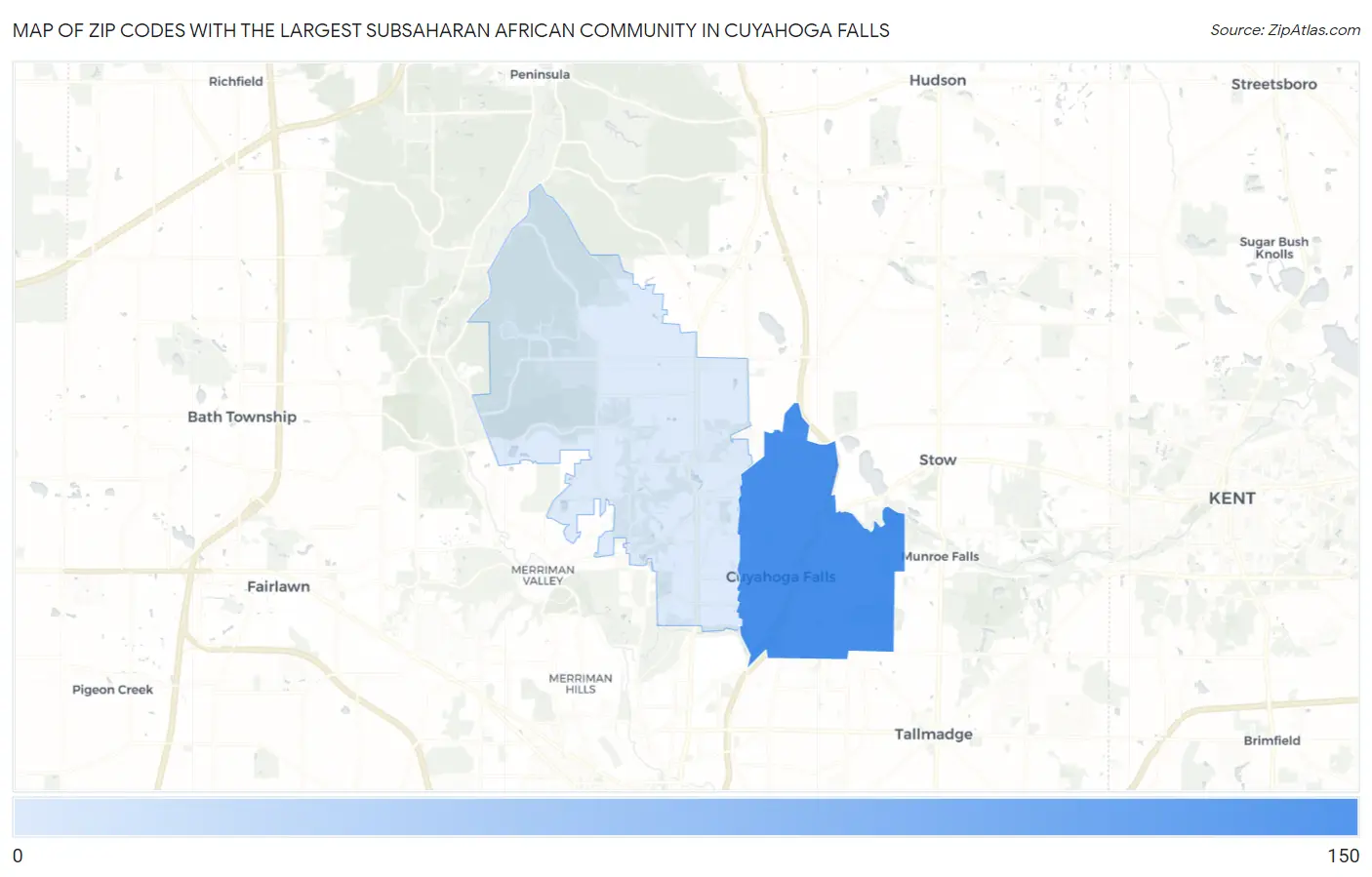 Zip Codes with the Largest Subsaharan African Community in Cuyahoga Falls Map