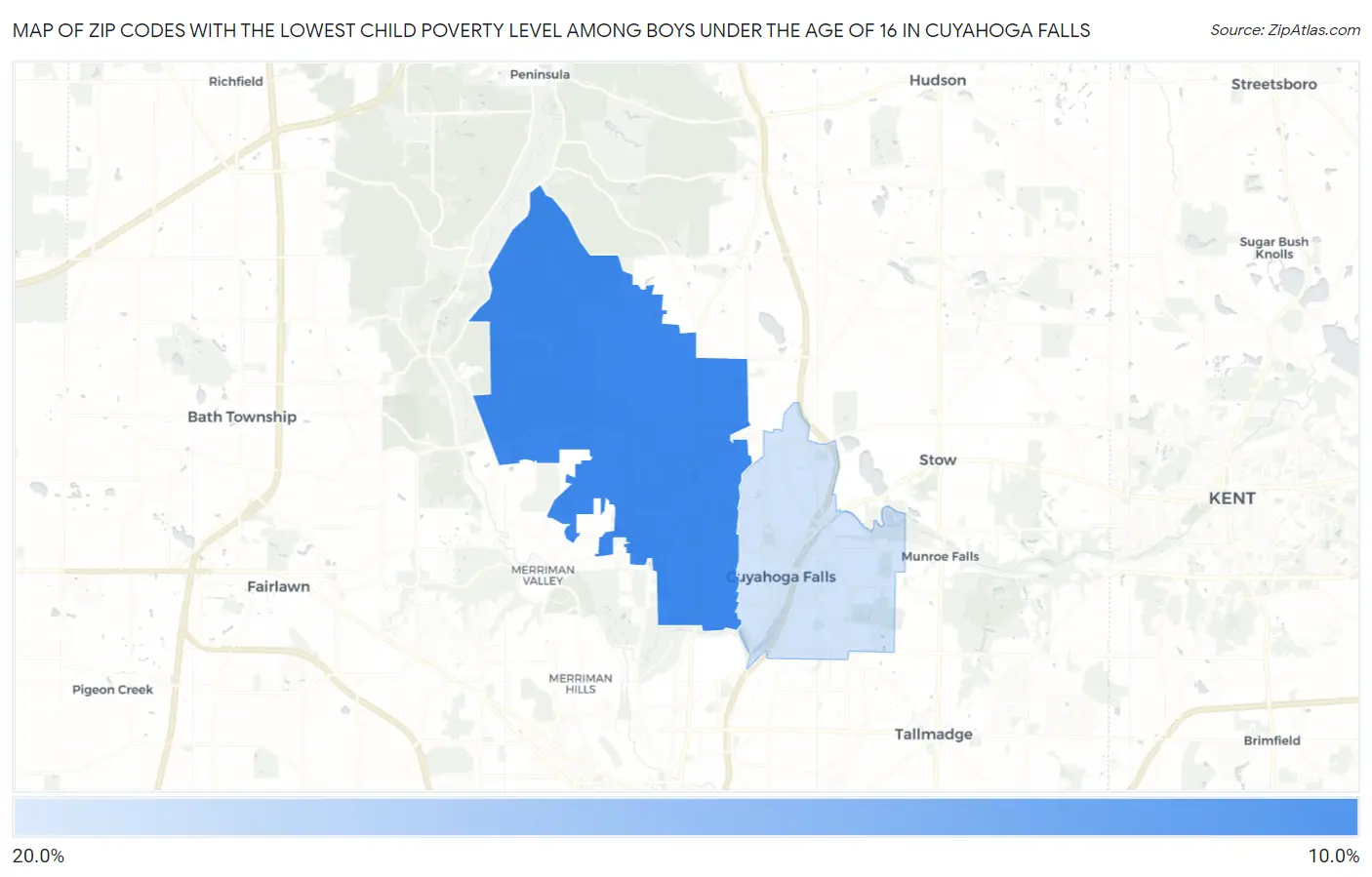 Zip Codes with the Lowest Child Poverty Level Among Boys Under the Age of 16 in Cuyahoga Falls Map