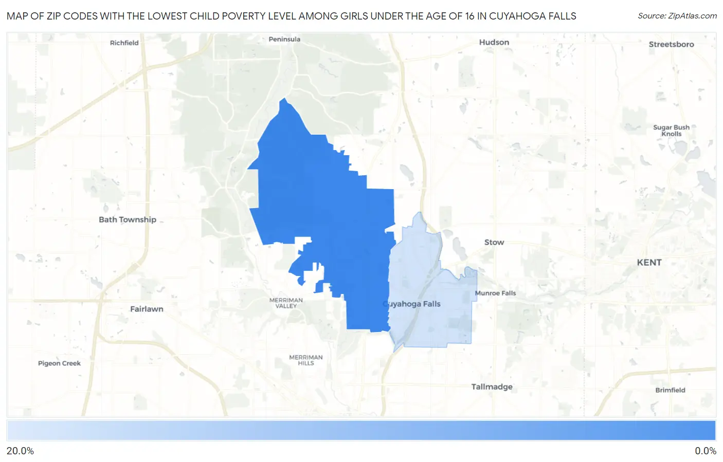 Zip Codes with the Lowest Child Poverty Level Among Girls Under the Age of 16 in Cuyahoga Falls Map