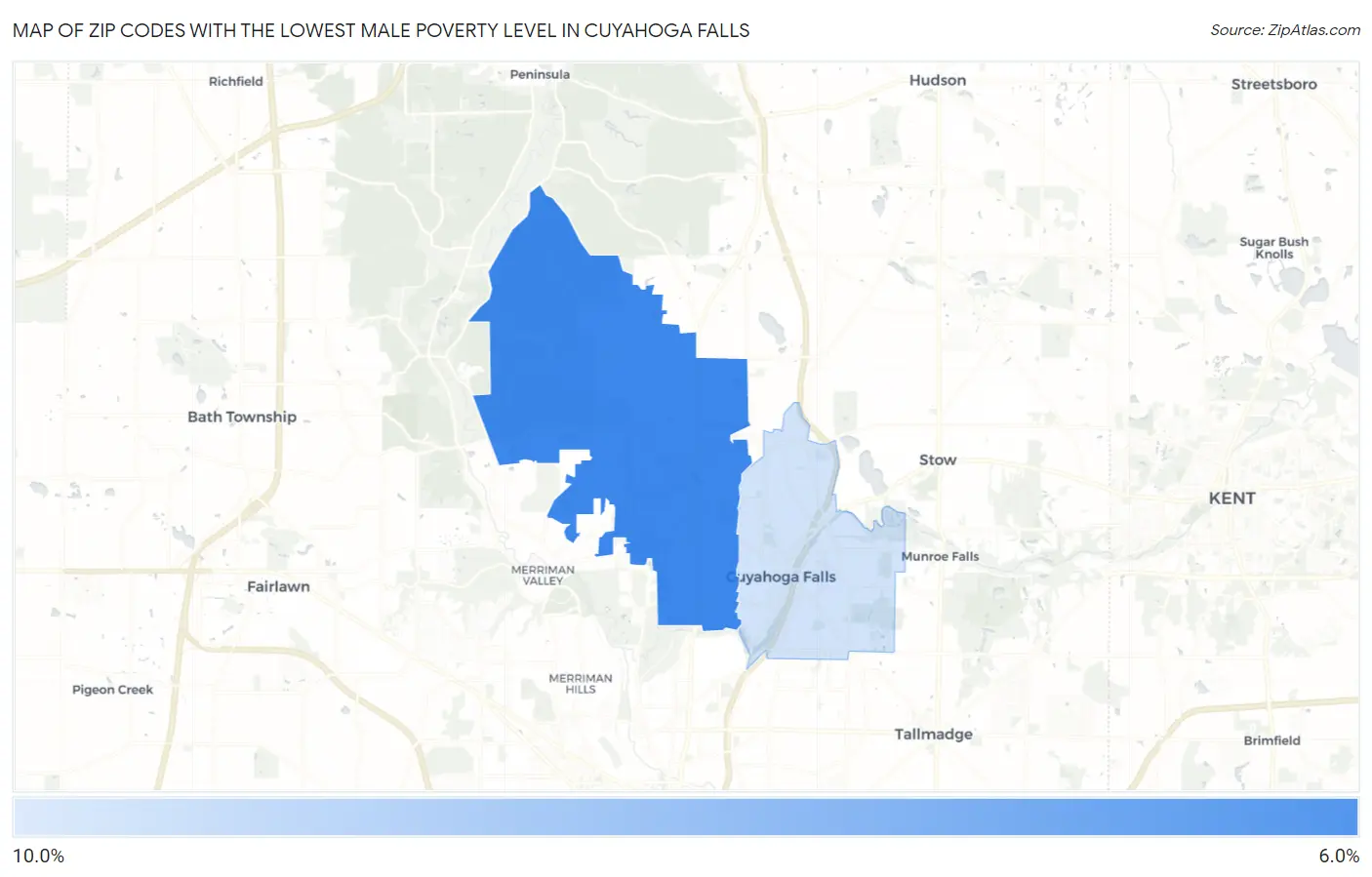 Zip Codes with the Lowest Male Poverty Level in Cuyahoga Falls Map
