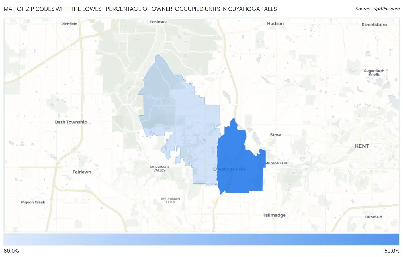 Zip Codes with the Lowest Percentage of Owner-Occupied Units in Cuyahoga Falls Map