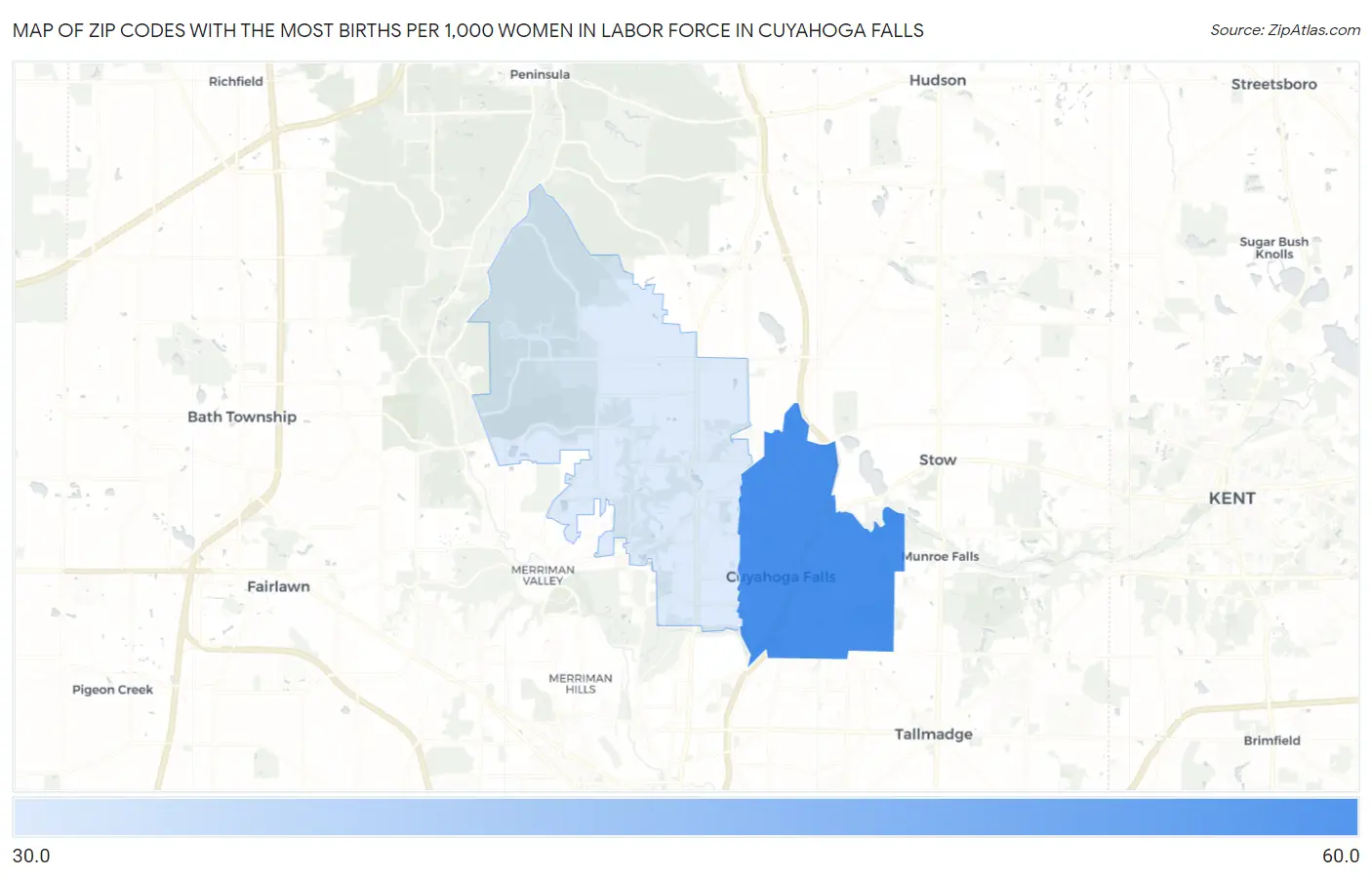 Zip Codes with the Most Births per 1,000 Women in Labor Force in Cuyahoga Falls Map