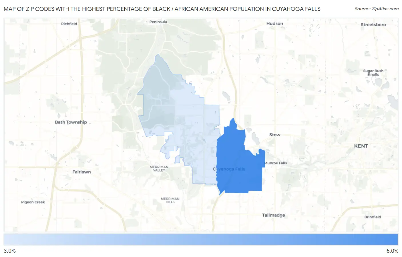 Zip Codes with the Highest Percentage of Black / African American Population in Cuyahoga Falls Map