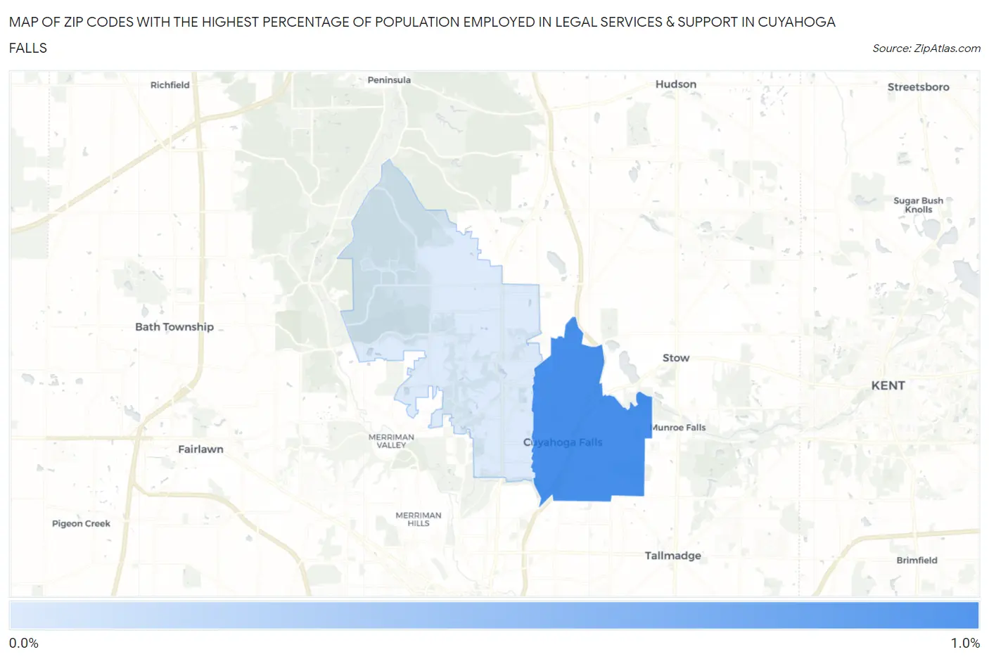 Zip Codes with the Highest Percentage of Population Employed in Legal Services & Support in Cuyahoga Falls Map