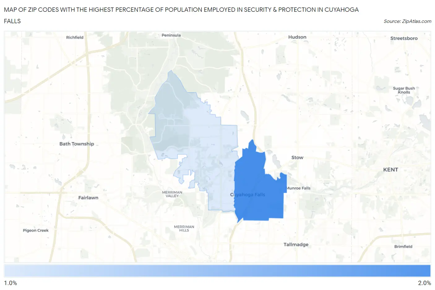 Zip Codes with the Highest Percentage of Population Employed in Security & Protection in Cuyahoga Falls Map