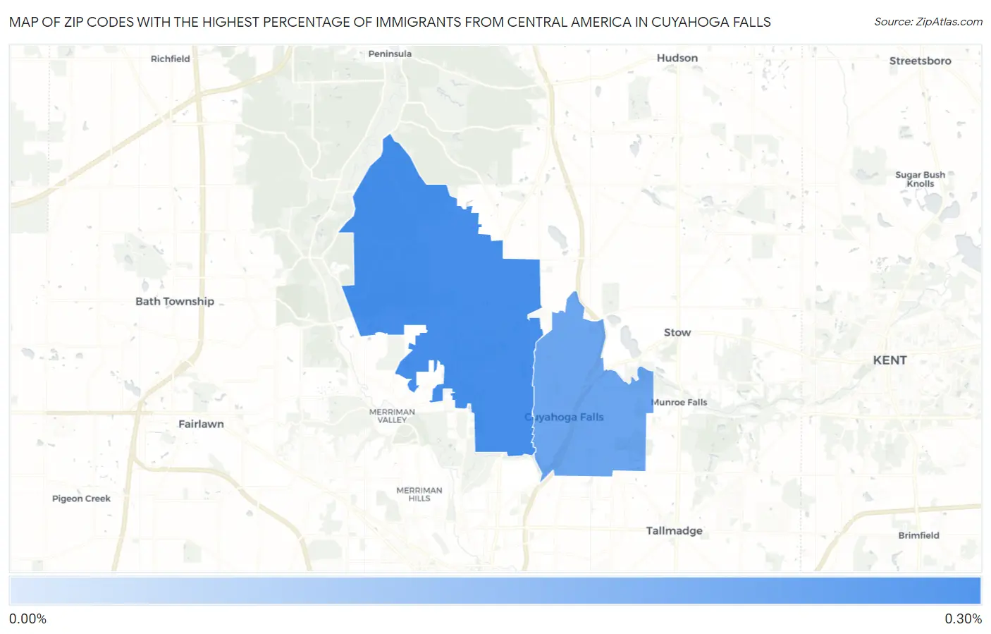 Zip Codes with the Highest Percentage of Immigrants from Central America in Cuyahoga Falls Map